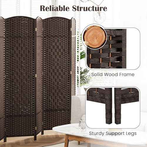 GOFLAME 8 Panel Room Divider, 6 Ft Tall Folding Privacy Screen with Hand-Woven Texture & Solid Wood Frame, Ful — view 5