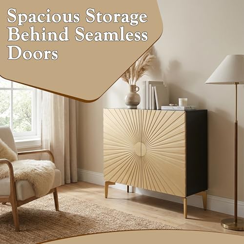 Kings Brand Furniture 2-Door Storage Cabinet – Accent Sideboard Buffet in Gold & Black, Storage Cabinet for Li — view 7