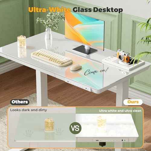 35" Electric Standing Desk with Drawer, One-Piece Glass Top — view 5