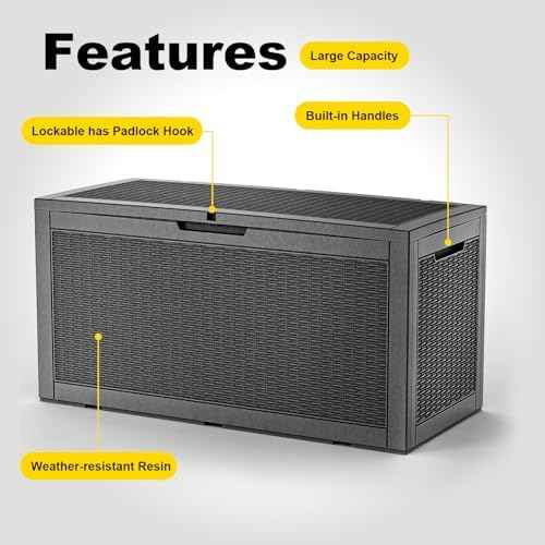 PatioZen 150 Gallon Resin Deck Box, Lockable Patio Outdoor Storage Box for Furniture, Garden Tools and Tools S — view 3