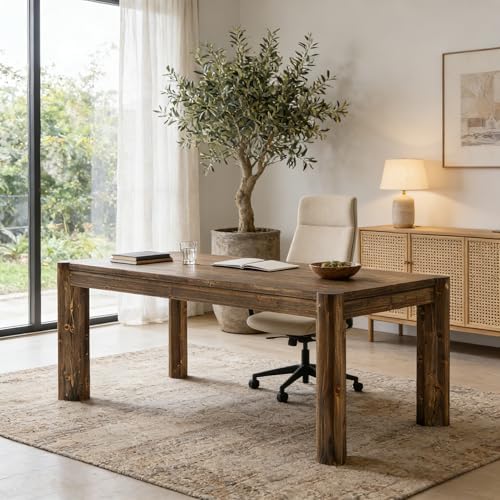63" Solid Wood Executive Desk, Farmhouse Home Office Computer Desk,Large Simple Study Writing Table Business W — view 3