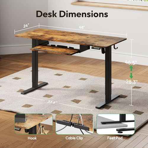 48 x 24 Inch Electric Standing Desk with Keyboard Tray, Brown — view 2