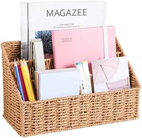 DINGTAI Woven Mail Organizer Countertop, 12 Inch Mail Organizer Basket for Bill and Pen, Farmhouse Desk organizers and storag