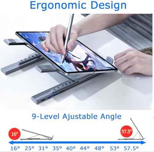 Laptop iPad USB C Docking Station Stand,Aluminum Tablet Holder, 8 in 1 USB C Hub with 4K HDMI, PD 100W, 2 USB  — view 4