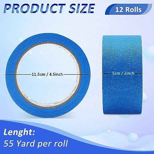 Oleitodh 12 Rolls Blue Painters Tape Bulk 2 inch x 660 Yards, Painters — view 2