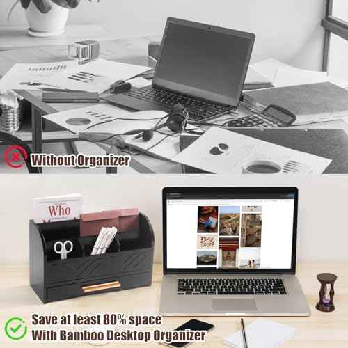 Charmewooden Black Desktop Organizer with Drawer Storage, White Desk Organizer Mail Holder Mail Organizer Coun — view 5