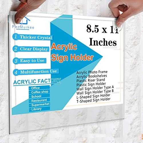 PecMuikee Acrylic Sign Holder 8.5x11 Horizontal, Wall Mount Acrylic — view 4
