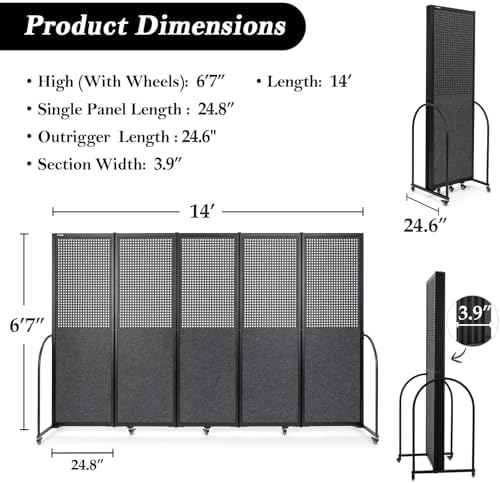 Folding Screen with Holes,10'6"W x 6'7"H,5 Panel,Dark Grey — view 2