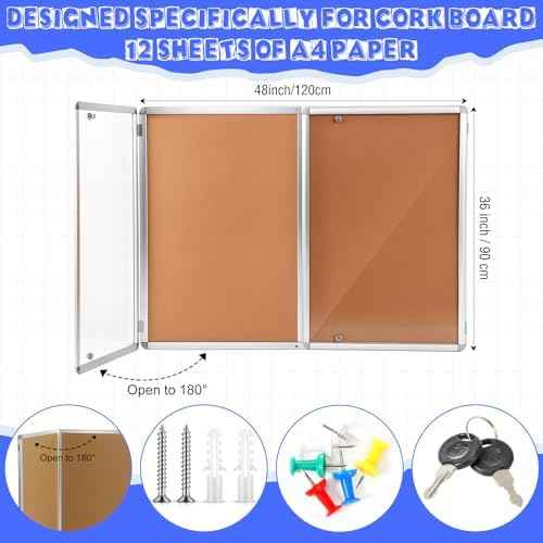 Motipuns Enclosed Bulletin Board 48" x 36" Weatherproof Lockable Outdoor Cork Case Display Board Wall Mounted  — view 2