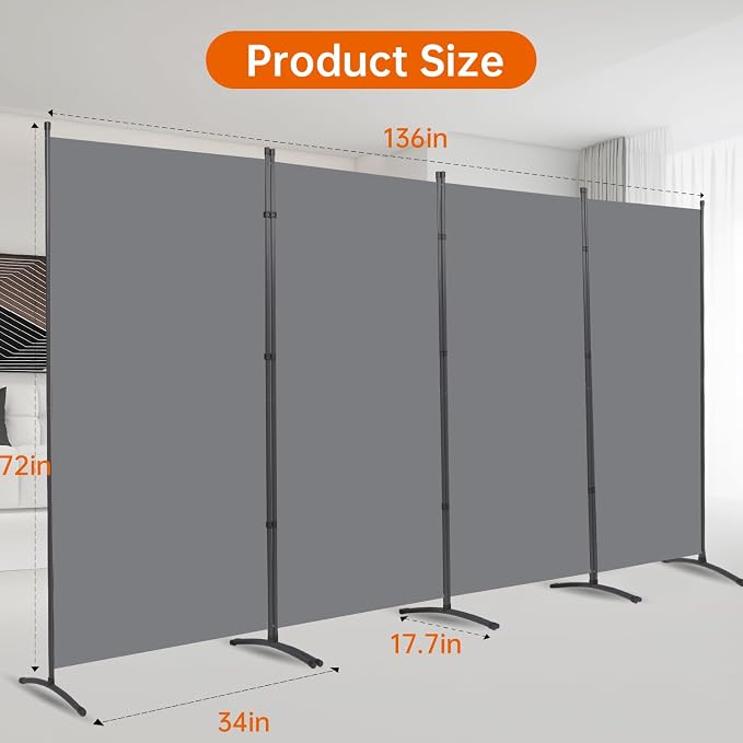 Room Divider 6FT Folding Privacy Screens, 4 Panel Partition Room Dividers — view 6
