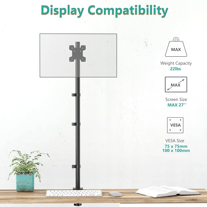 WALI Single Monitor Stand Desk Mount, 39 inch Tall Monitor Stand Fully — view 2