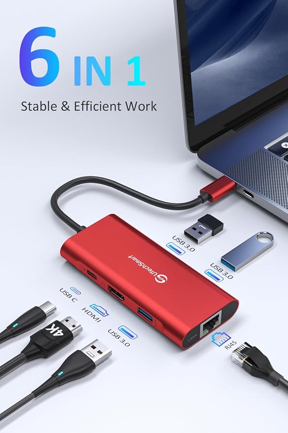UtechSmart USB C Hub, Ethernet Multiport Adapter 6 in 1 USB C to HDMI Dock — view 2