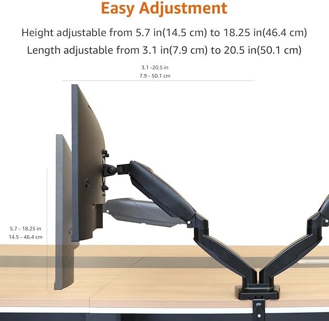 Amazon Basics Gas Spring Dual Computer Monitor Arm Mount, Adjustable, Holds up — view 5