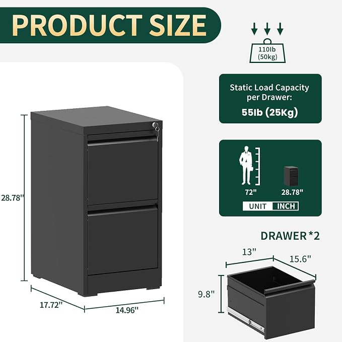 Yukimo 2 Drawer File Cabinet — view 3