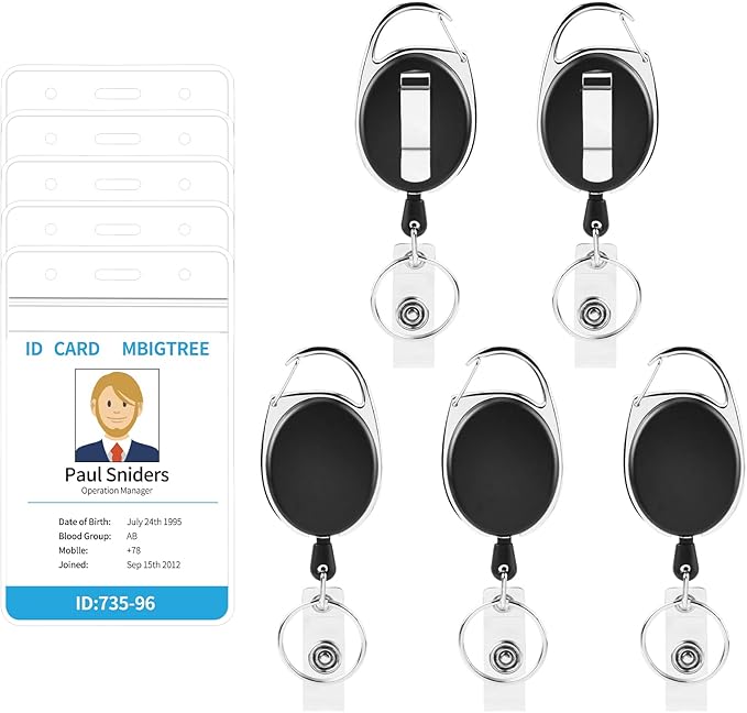 5 Pack ID Badge Holder, Badge Holder Retractable Clip