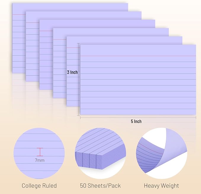 300 Count Index Cards 3 x 5 Inch Ruled Purple Index Cards, Flash Cards College — view 2
