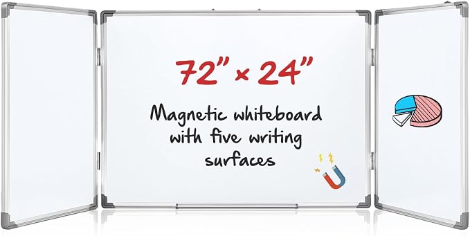 72" x 24" Foldable Whiteboard Dry Erase Board Large Tri Folding Whiteboard