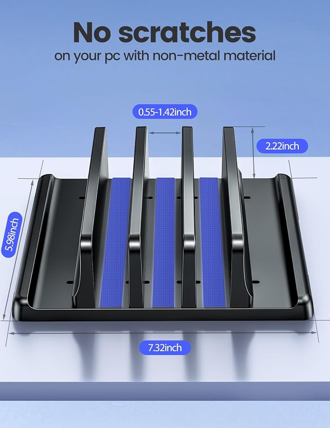 Vaydeer 3-Slot Vertical Laptop Stand Organizer, Laptop Storage Holder Made of — view 4