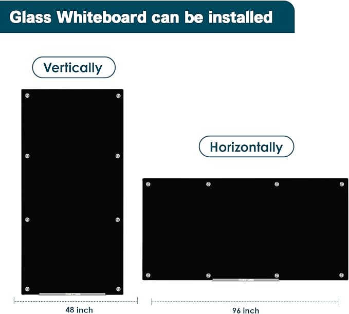 J&J worldwide Glass Whiteboard 8' x 4', Magnetic Black Glass Dry Erase Board — view 6