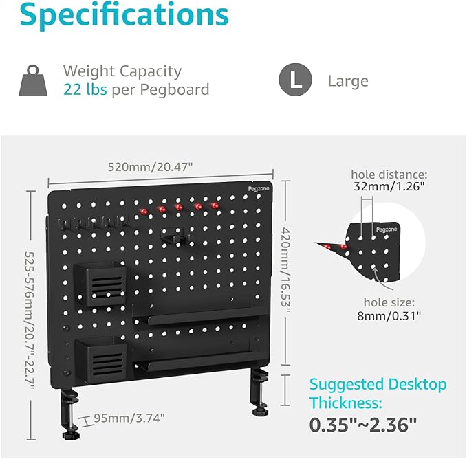 PEGZONE Clamp-on Desk Pegboard, Desk Organizer — view 6
