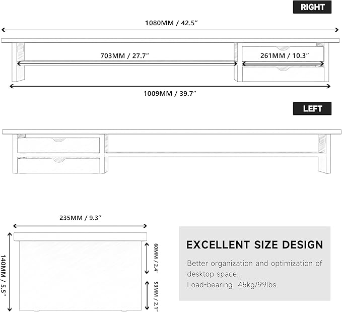 Fenge Monitor Stand, Dual Monitor Riser, 42.5inch Large Desk Computer Monitor — view 4