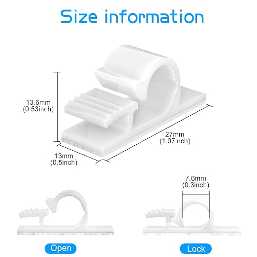 XHF 100pcs Adhesive Cable Wire Clips White, Outdoor Cable Management Wire — view 2
