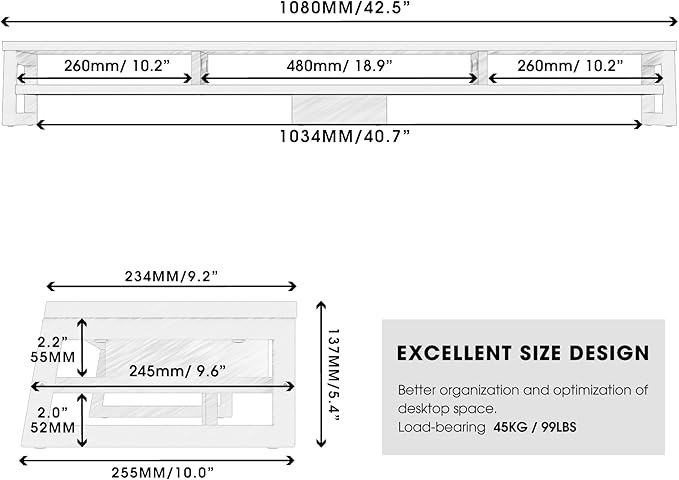 Fenge Dual Monitor Stand for Desk, 42.5in Large Monitor Riser for 2 Monitors — view 6