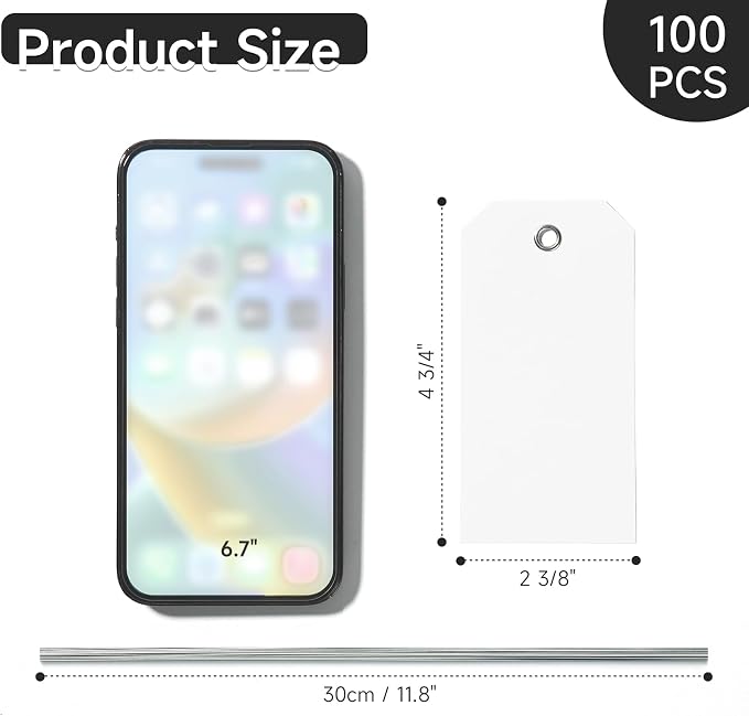 100 White Tags with String — view 2
