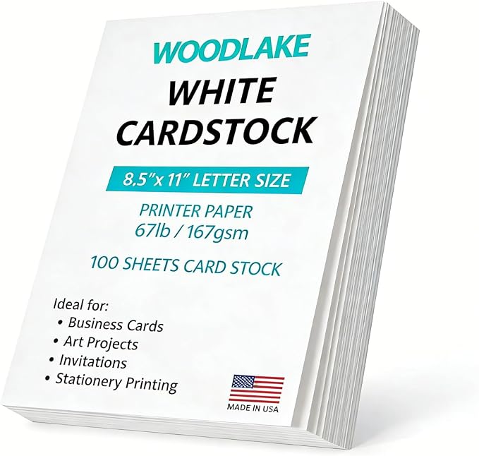 Woodlake White Cardstock Paper, 67lb/167gsm Index Card stock, 8.5" x 11" Letter