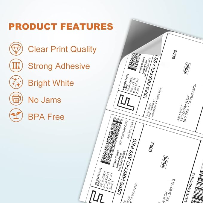 BESTEASY 1000 Half Sheet Self Adhesive Shipping Labels, Laser/Ink Jet White — view 4