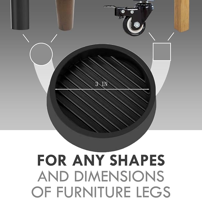 VOCOMO 3X3 Round Rubber Caster Cups, Non Slip Furniture Pads, Anti-Slip Gripper — view 2