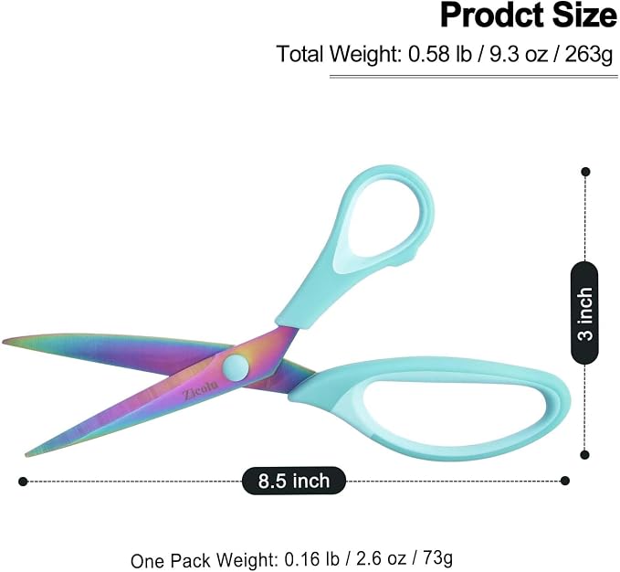 Zicolu 8.5" Scissors All Purpose, Titanium Coating Sharp Blade, Soft — view 4