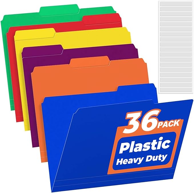36 Pack Plastic File Folders Colored