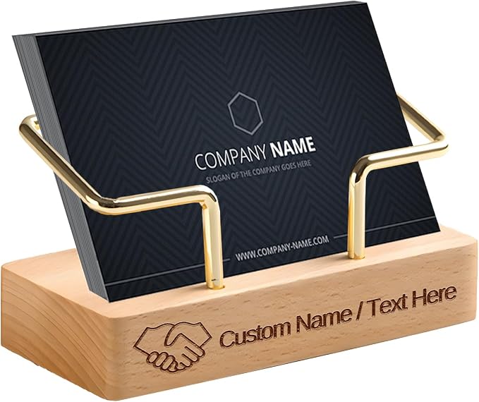 HJX Custom Business Card Holder Desk-Personalized Engraved Wooden Business Card