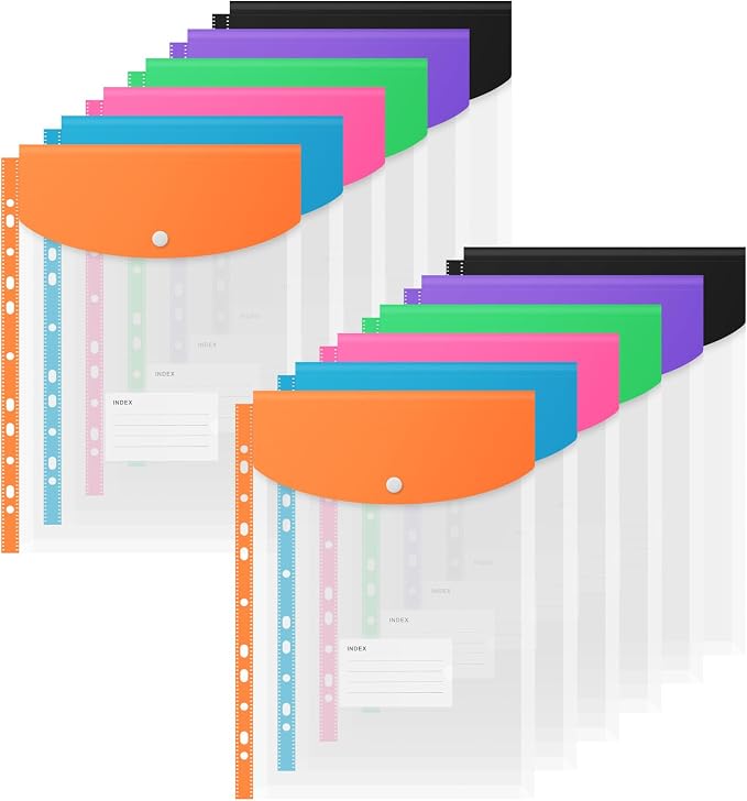 Binder Pocket Organizer Folders, 12 Pack Expandable Files Bag Plastic Envelopes