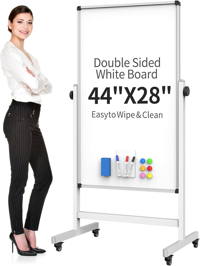 Rolling Whiteboard, Double Sided Magnetic Dry Erase Board Height Adjustable