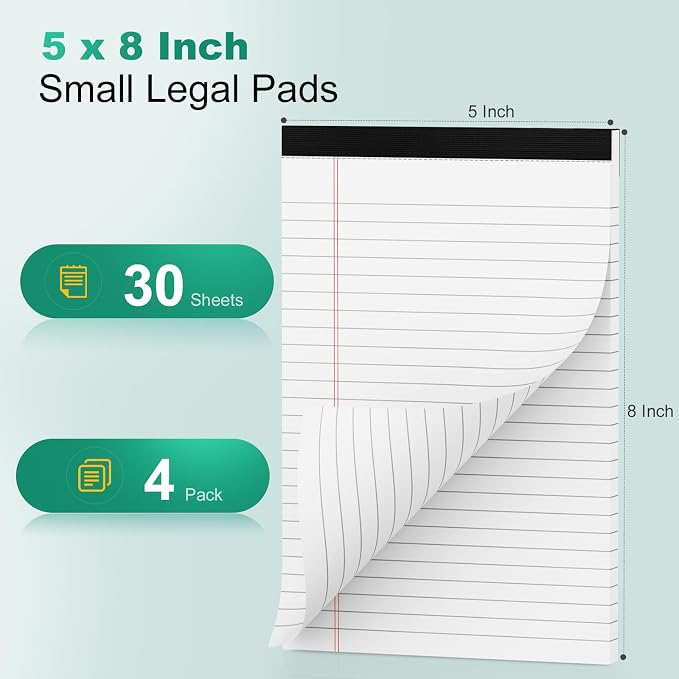 Roneky Legal Pads 5x8 Inch, 4 Pack, Narrow Ruled, 5x8 White Legal Pad, Mini — view 2