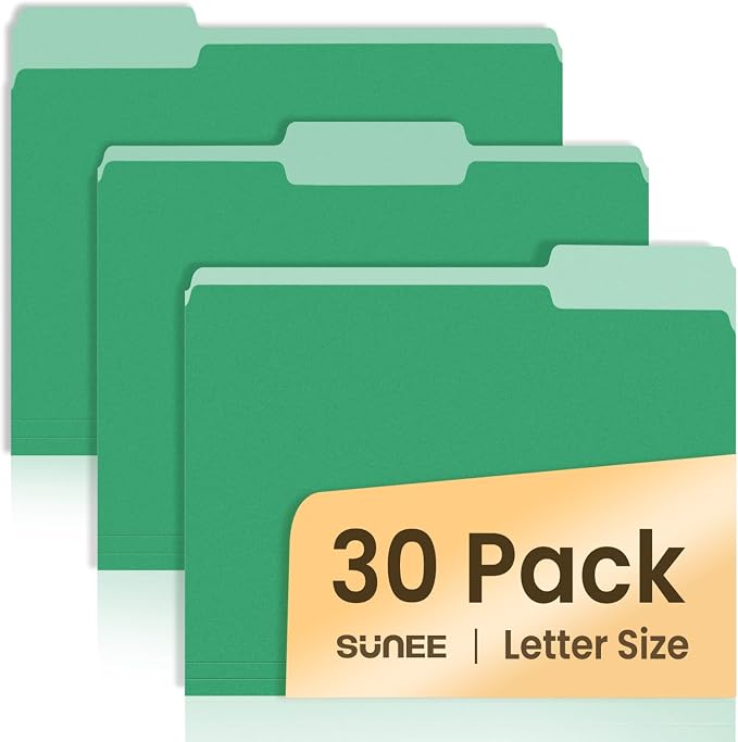 SUNEE File Folders, 30 Pack Manilla Folders 8.5 x 11, Colored File Folders Home