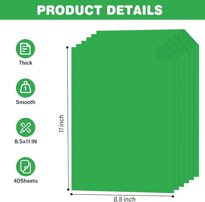Cardstock 8.5 X 11, 40 Sheets, Christmas Green Card Stock, 75lb/ 180gsm — view 2