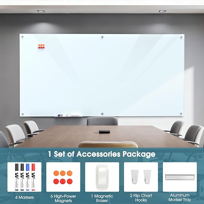 MaxGear Glass Whiteboard Wall Mounted, Frameless Magnetic Dry Erase Board — view 3
