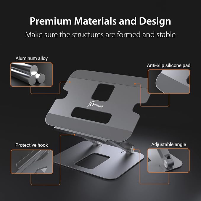 j5create Multi-Angle Aluminum Laptop Stand, Ergonomic Notebook Riser, Suitable — view 5