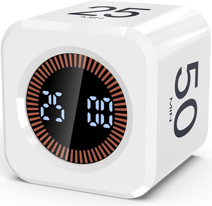 Digital Pomodoro Timer Cube 5/10/25/50min, Visual Productivity Flip Timer