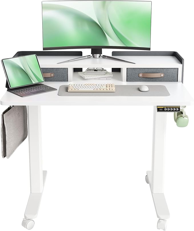 Claiks Standing Desk with Drawers, Adjustable Stand Up Electric Small Standing