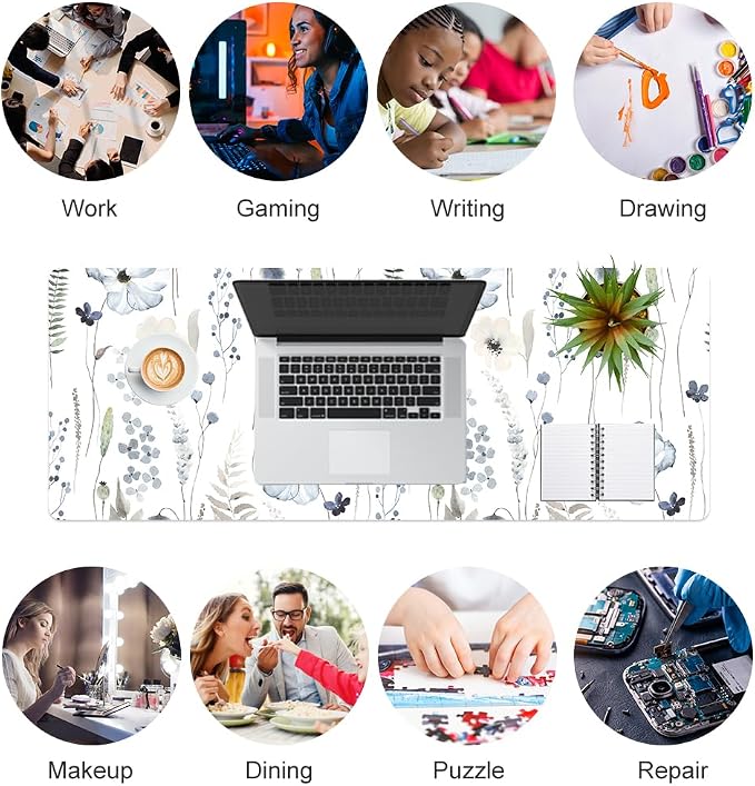 QIYI Large Mouse Pad for Desk, Floral Desk Mat for Desktop, Women Girls Office — view 7