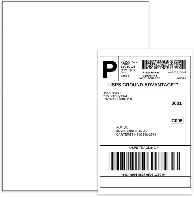 BESTEASY 1000 Half Sheet Self Adhesive Shipping Labels, Laser/Ink Jet White