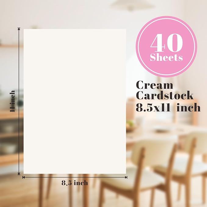 40 Sheets Cream Cardstock 8.5" x 11", 85lb/230gsm Ivory Card Stock, Off White — view 2