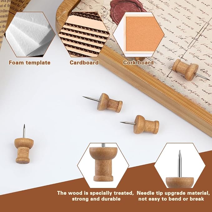 150 Pcs Push Pins for Cork Board, Decorative Thumb Tacks Wooden Push Pins Head — view 4