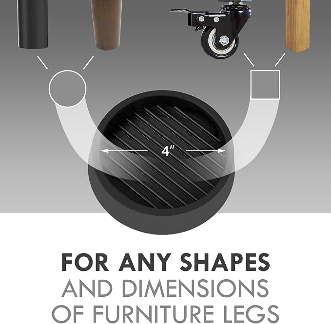 VOCOMO 4X4 Round Rubber Caster Cups, Non Slip Furniture Pads, Anti-Slip Gripper — view 2