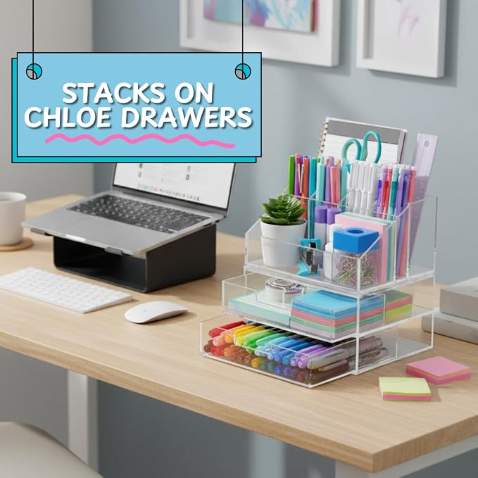 STORi Chloe Clear Plastic Stackable Desk Organizer, Rectangular 6-Compartment — view 6