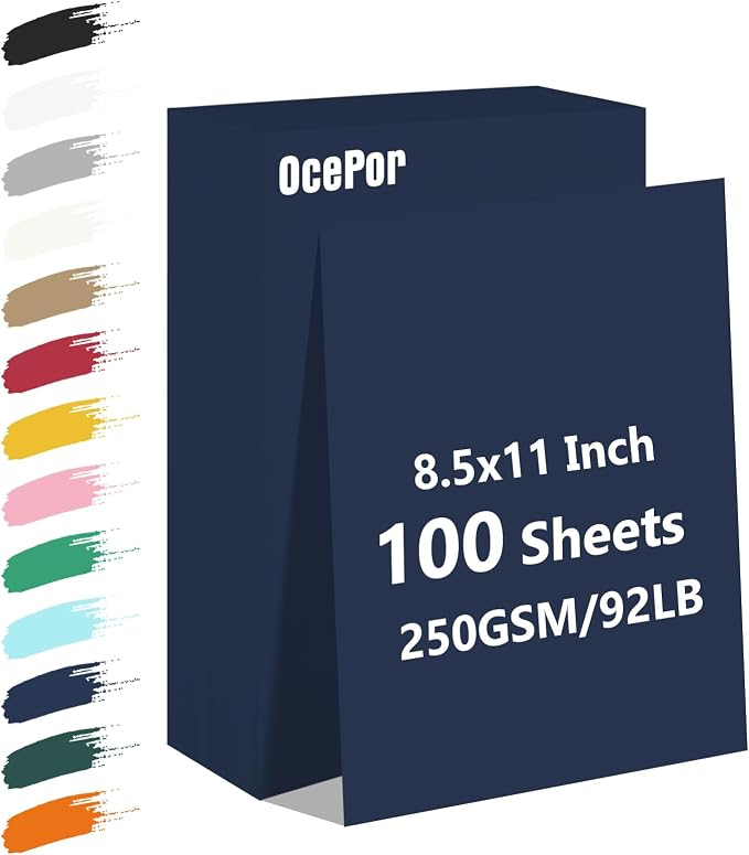 OcePor 100 Sheets Navy Blue Cardstock Paper, Colored Printer Paper 8.5 x 11